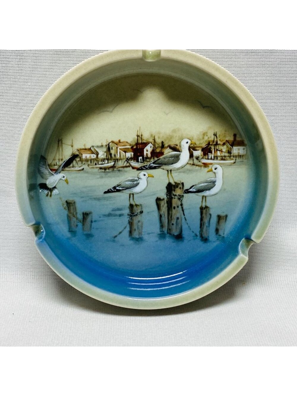 Otagiri Japan Ceramic Ashtray Seagulls & Harborside Nautical 5" Coastal Decor